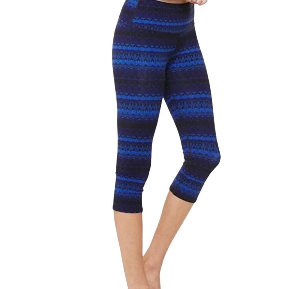Alo Yoga Airbrush Capri Leggings Key Pocket Arctic Royalty Blue Medium